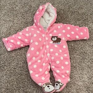 Infant Pink Polka Dot One Piece Fleece Snowsuit